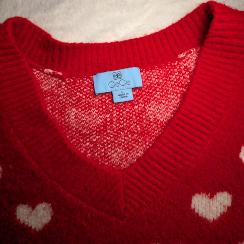 CeCe Red and White Heart Valentines Sweater - Picture 3 of 4